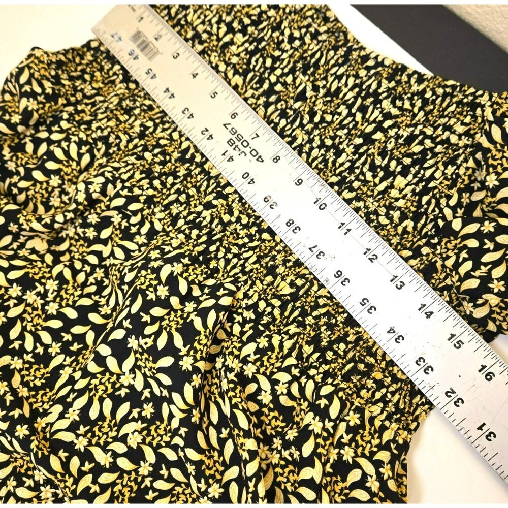 NWT Nanette Lepore Black Gold Yellow Floral Bust Shirred Dress Size 14 - Picture 12 of 15